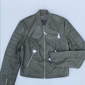 NEW GUESS Dark Green Leather Jacket SZ S